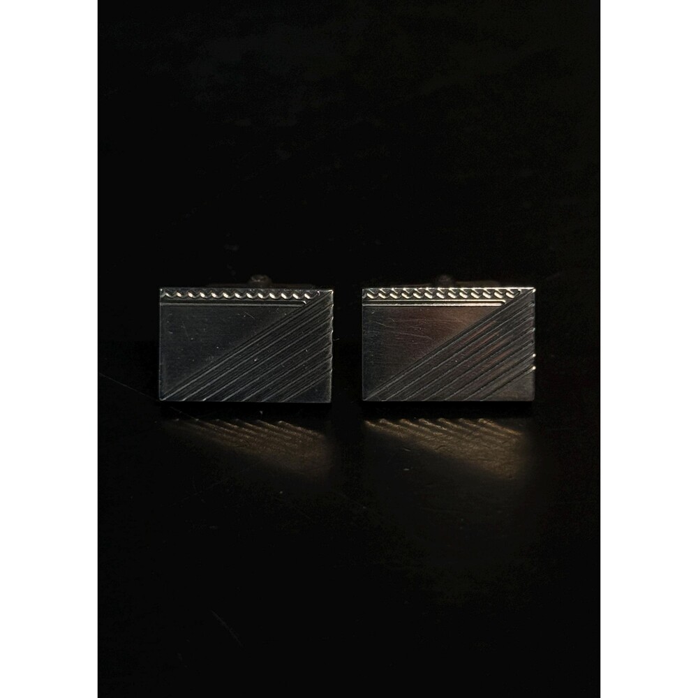 Vintage Anson Sterling Silver Rectangular Cufflinks Engraved Geometric